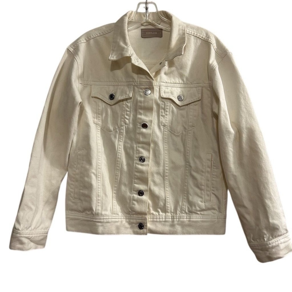 Everlane Women's Denim Jacket Medium off-white Button-Up‎ Casual Short Fall
